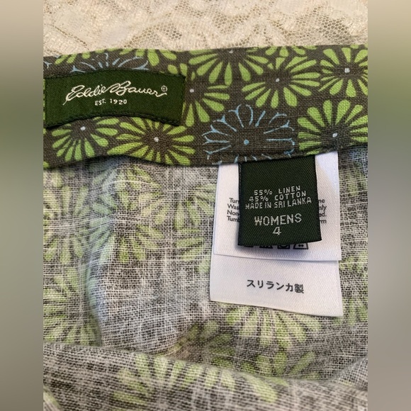 Eddie Bauer Linen Blend Skirt Women's 4 Green Gray Line floral Midi EUC - Picture 3 of 10